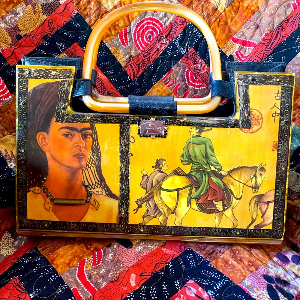 Gorgeous lacquered bag, Frida/Chinese print. One of a kind!